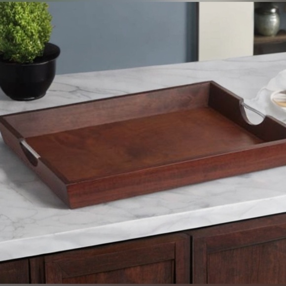 🏡PIER 1 WOODEN SILVER HANDLED TRAY - Picture 1 of 6